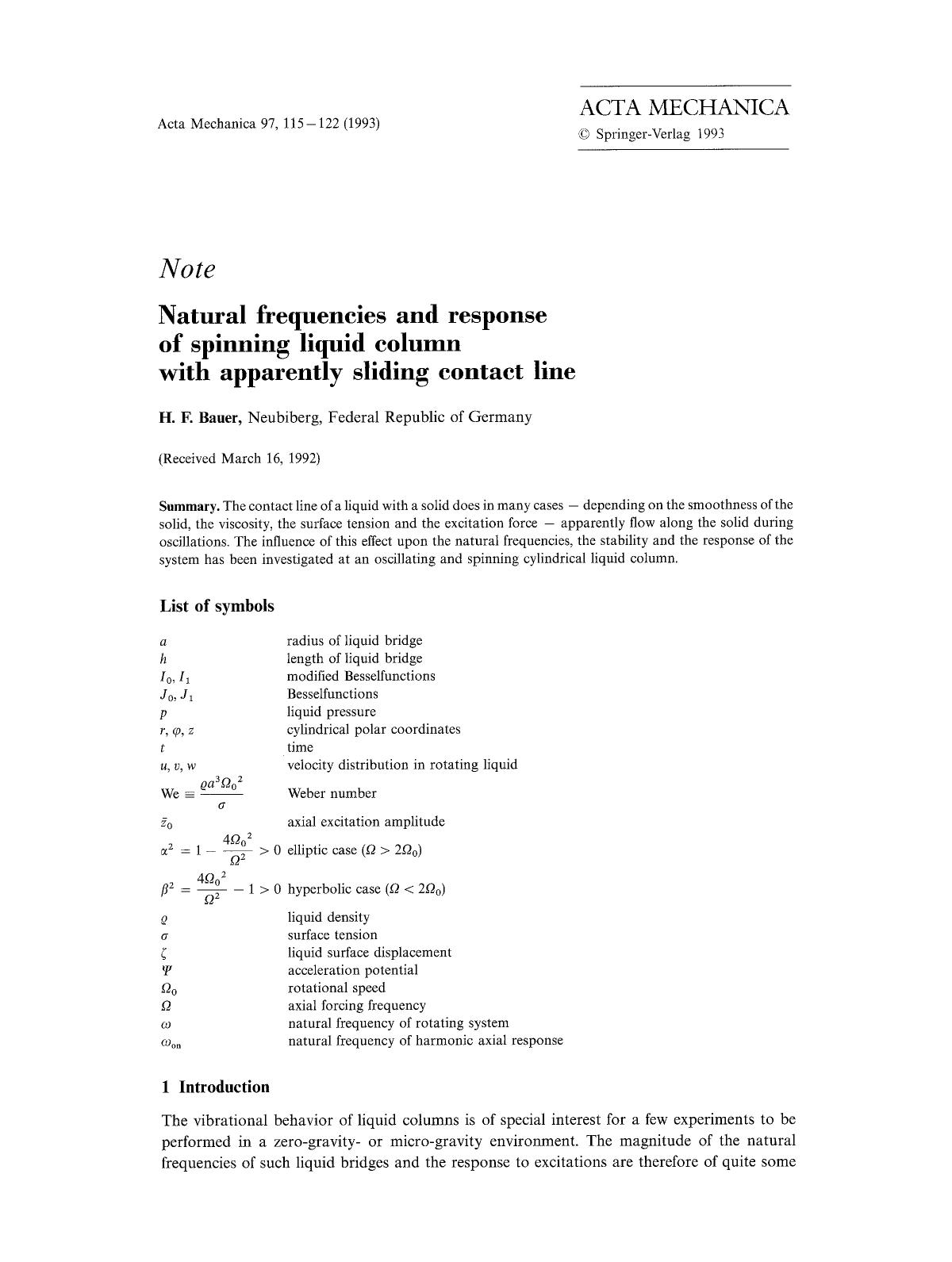 Natural frequencies and response of spinning liquid column with apparently sliding contact line by Unknown