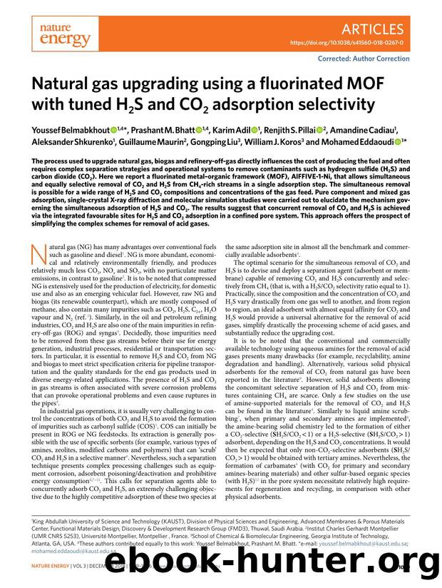 Natural gas upgrading using a fluorinated MOF with tuned H2S and CO2 adsorption selectivity by unknow