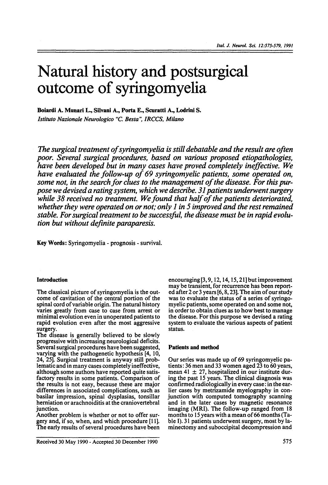 Natural history and postsurgical outcome of syringomyelia by Unknown