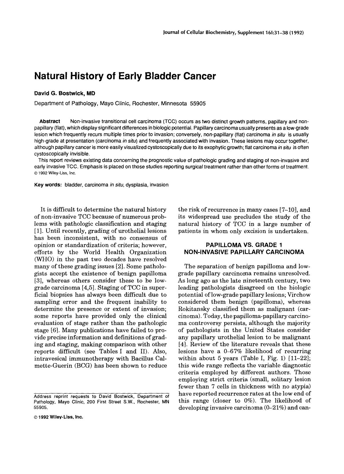 Natural history of early bladder cancer by Unknown