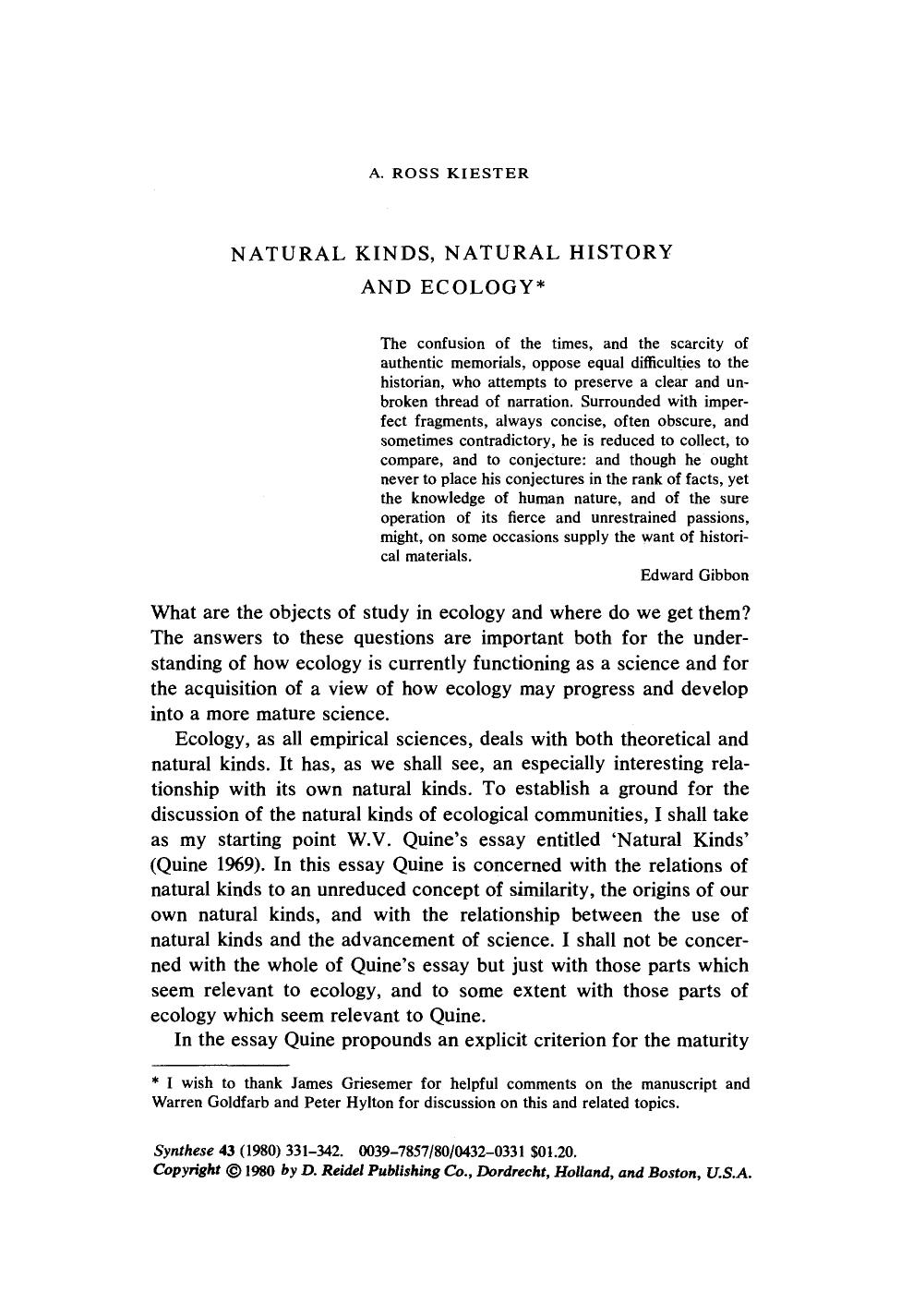 Natural kinds, natural history and ecology by Unknown