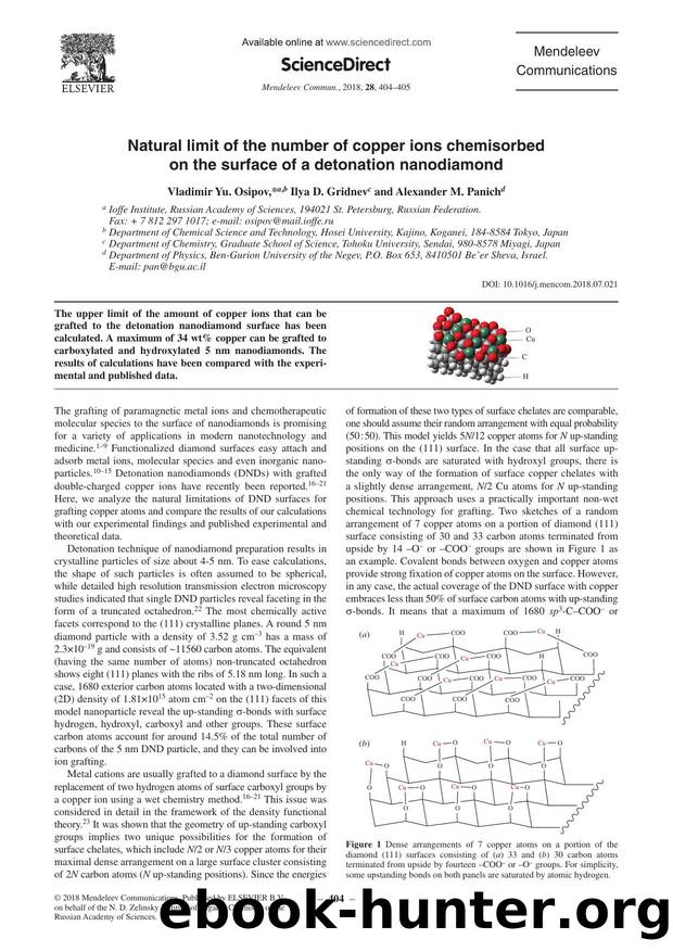 Natural limit of the number of copper ions chemisorbed on the surface of a detonation nanodiamond by Vladimir Yu. Osipov & Ilya D. Gridnev & Alexander M. Panich