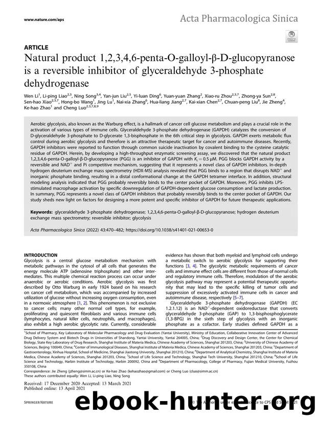 Natural product 1,2,3,4,6-penta-O-galloyl-ÃÂ²-D-glucopyranose is a reversible inhibitor of glyceraldehyde 3-phosphate dehydrogenase by unknow