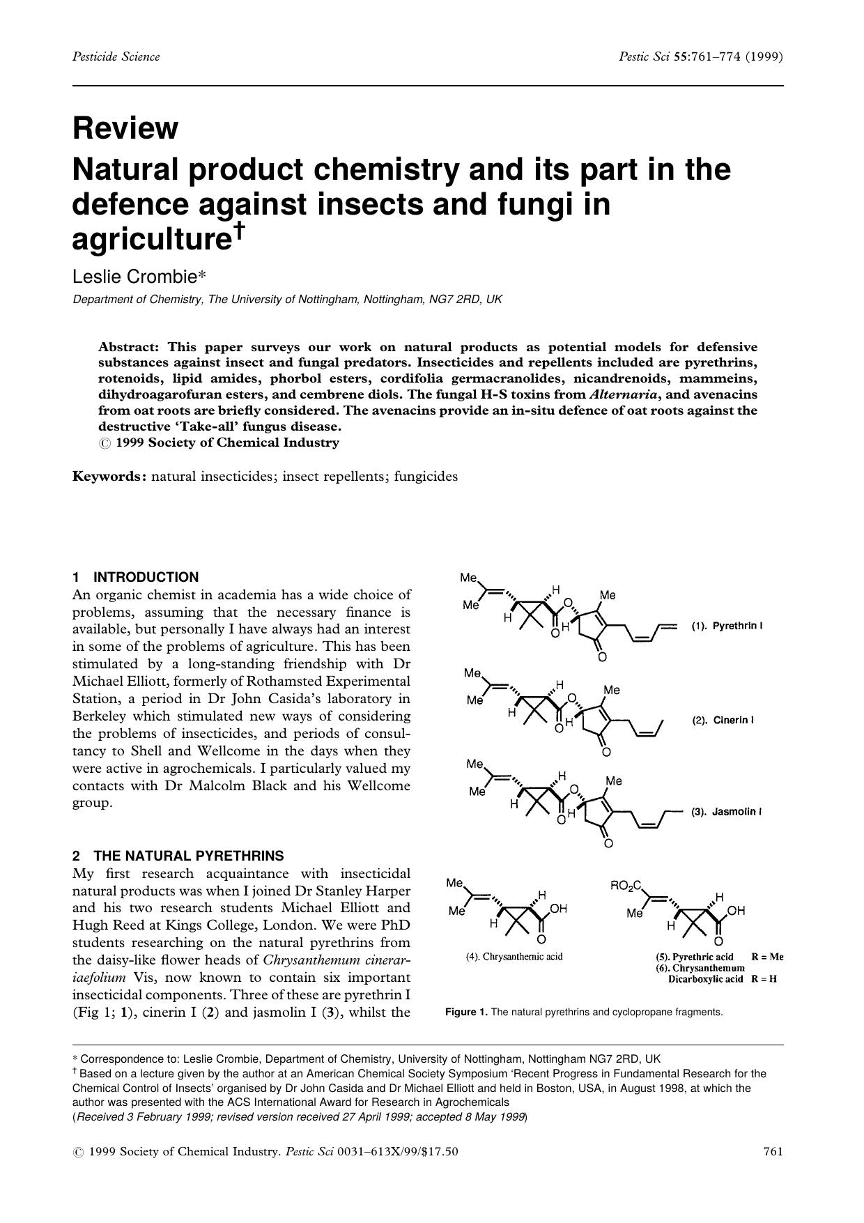 Natural product chemistry and its part in the defence against insects and fungi in agriculture by Unknown