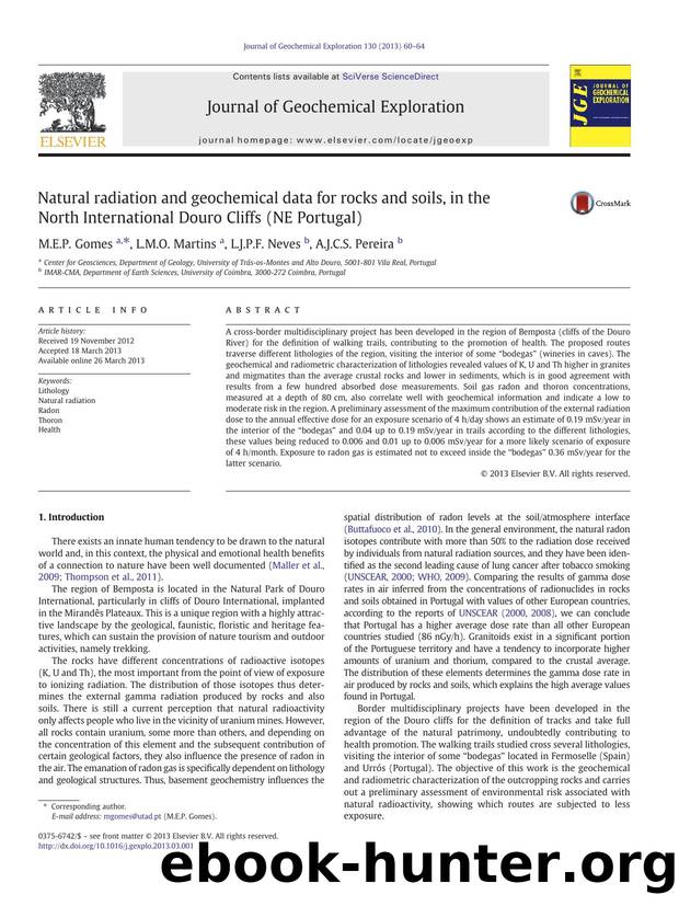 Natural radiation and geochemical data for rocks and soils, in the North International Douro Cliffs (NE Portugal) by M.E.P. Gomes & L.M.O. Martins & L.J.P.F. Neves & A.J.C.S. Pereira