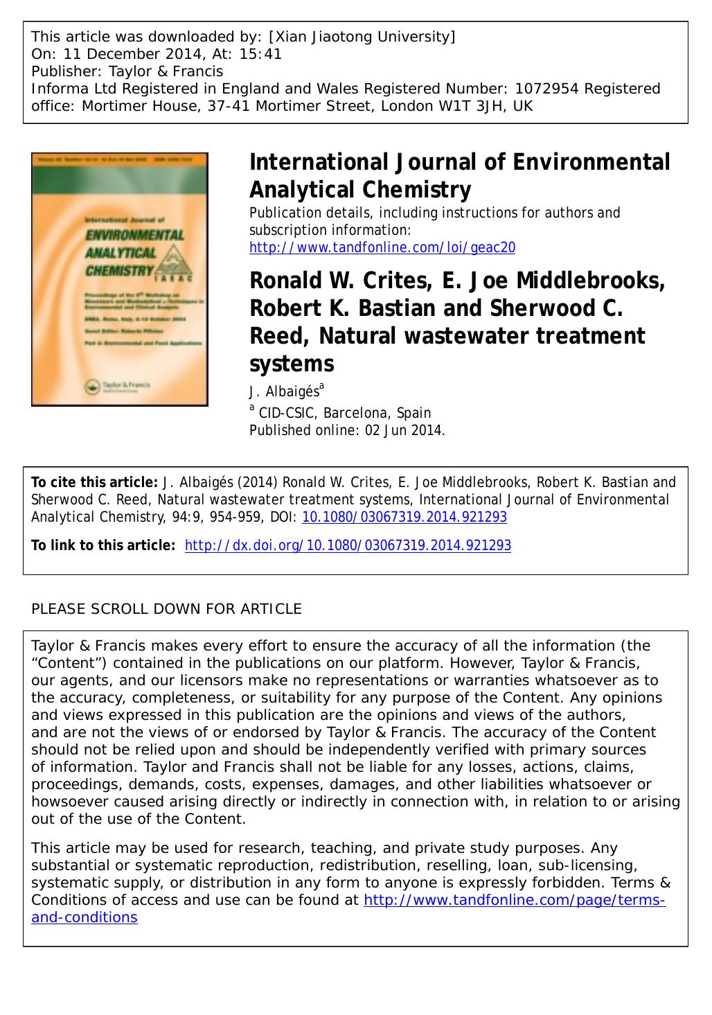 Natural wastewater treatment systems by J. Albaigés