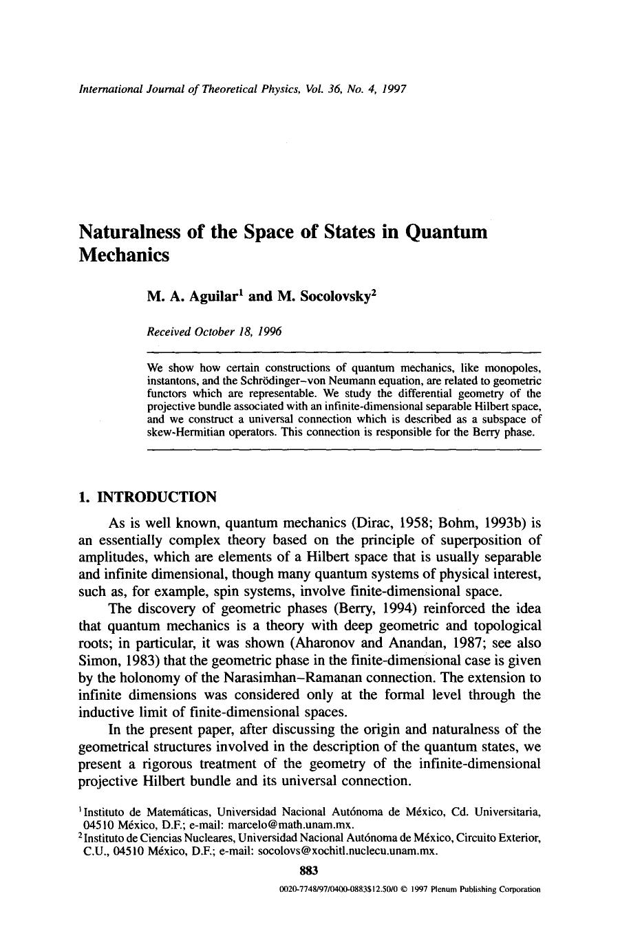 Naturalness of the space of states in quantum mechanics by Unknown