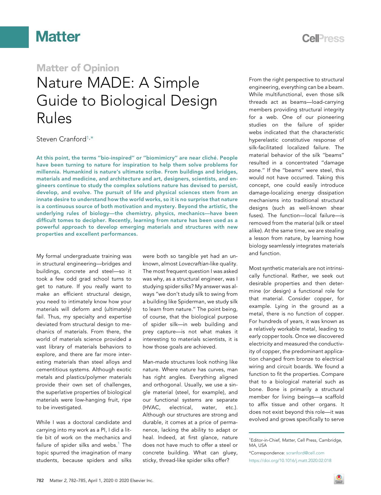 Nature MADE: A Simple Guide to Biological Design Rules by Steven Cranford