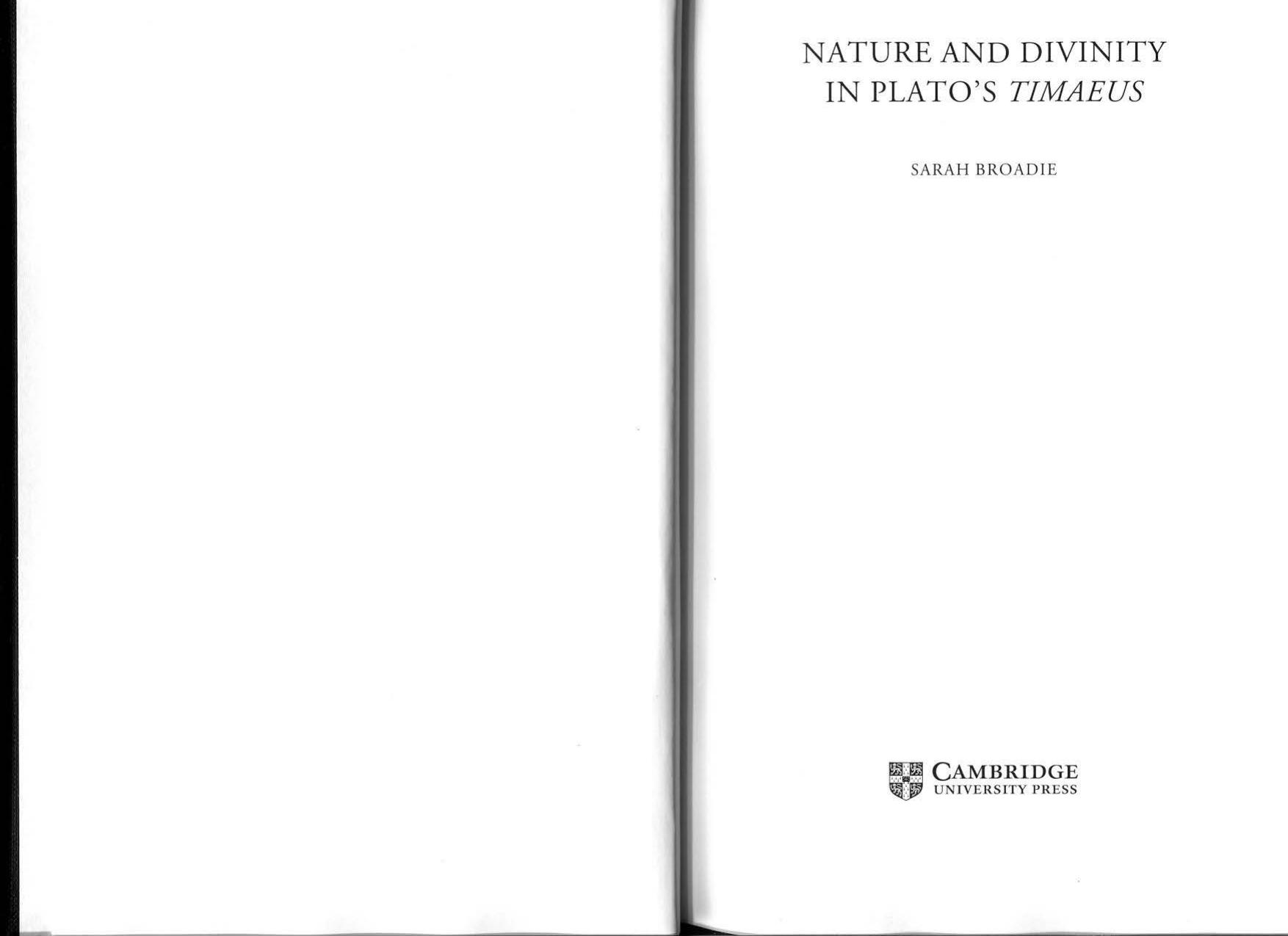 Nature and Divinity in Plato's Timaeus by Sarah Broadie