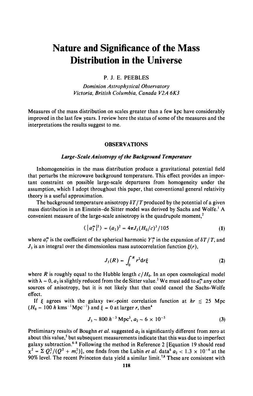 Nature and Significance of the Mass Distribution in the Universe (1984) by Unknown