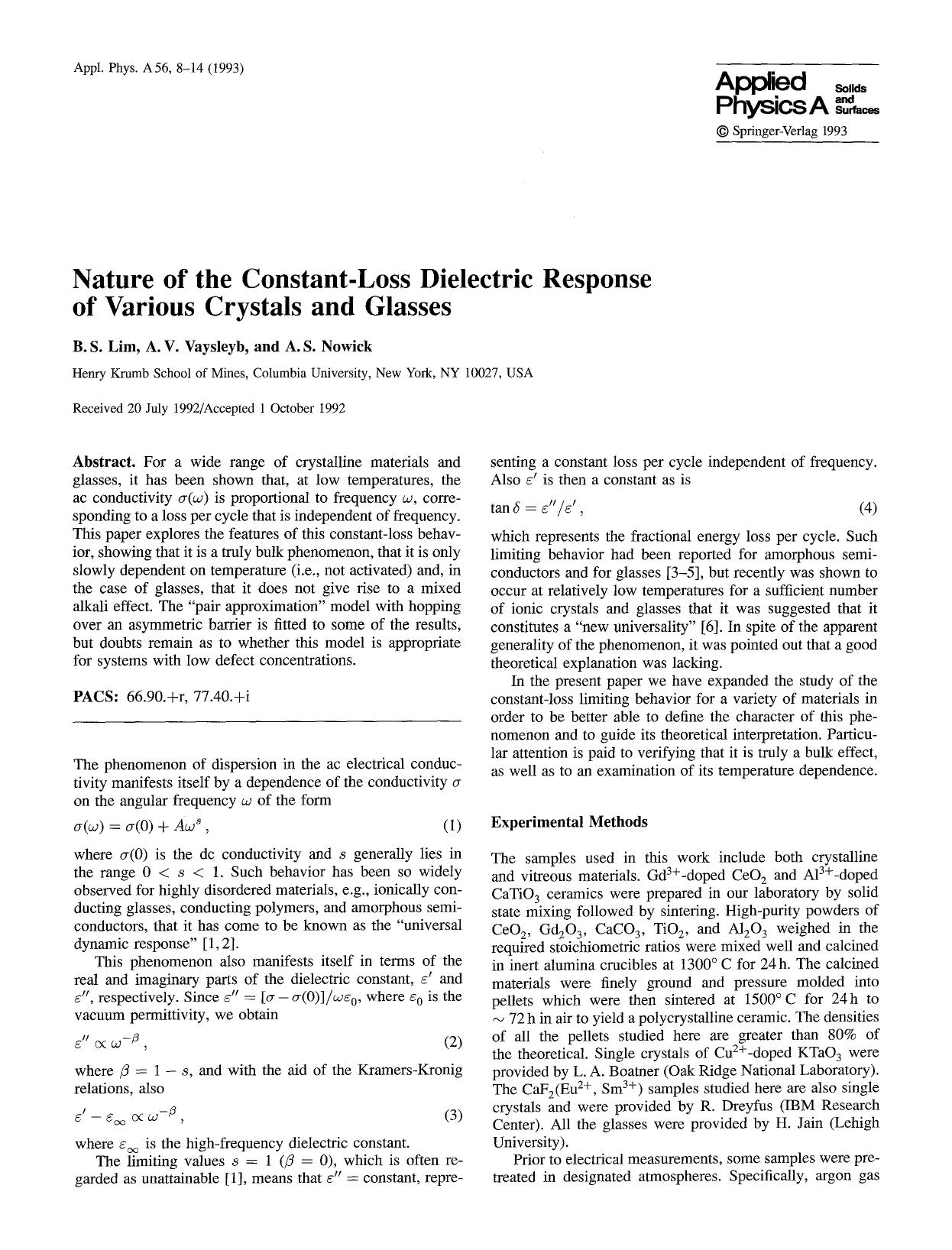 Nature of the constant-loss dielectric response of various crystals and glasses by Unknown
