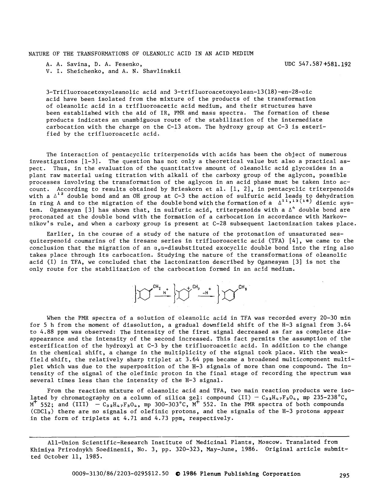 Nature of the transformations of oleanolic acid in an acid medium by Unknown