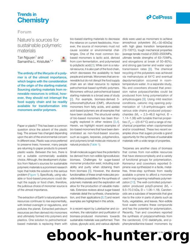 Natureâs sources for sustainable polymeric materials by Tan Nguyen & Samantha L. Kristufek