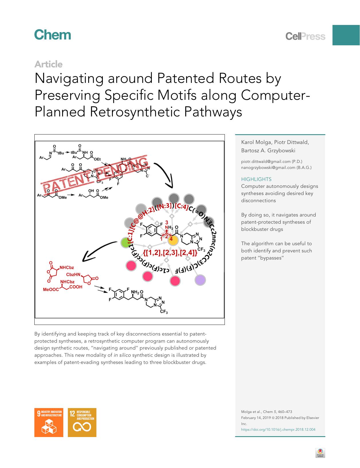 Navigating around Patented Routes by Preserving Specific Motifs along Computer-Planned Retrosynthetic Pathways by Karol Molga & Piotr Dittwald & Bartosz A. Grzybowski