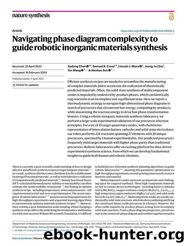 Navigating phase diagram complexity to guide robotic inorganic materials synthesis by Jiadong Chen & Samuel R. Cross & Lincoln J. Miara & Jeong-Ju Cho & Yan Wang & Wenhao Sun