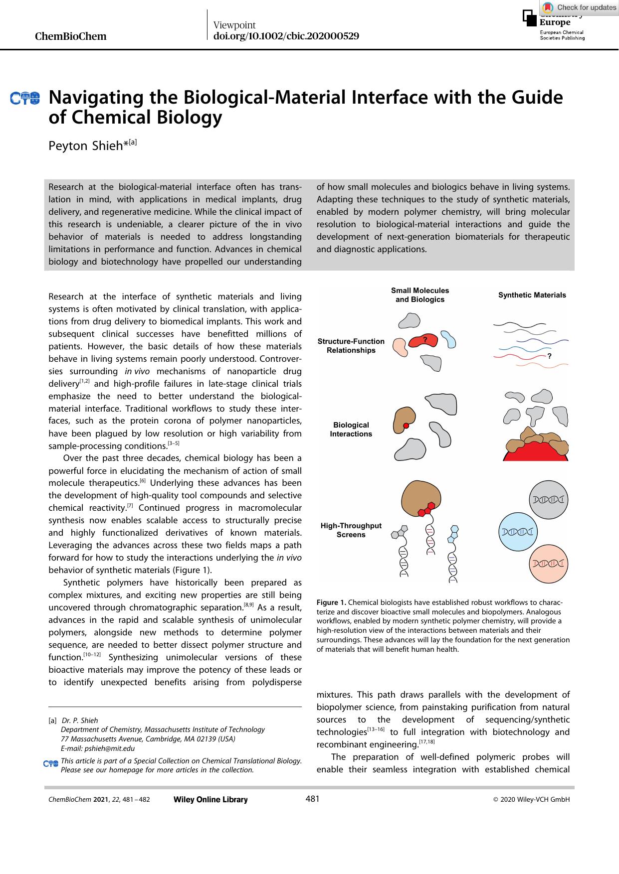 Navigating the BiologicalâMaterial Interface with the Guide of Chemical Biology by Unknown