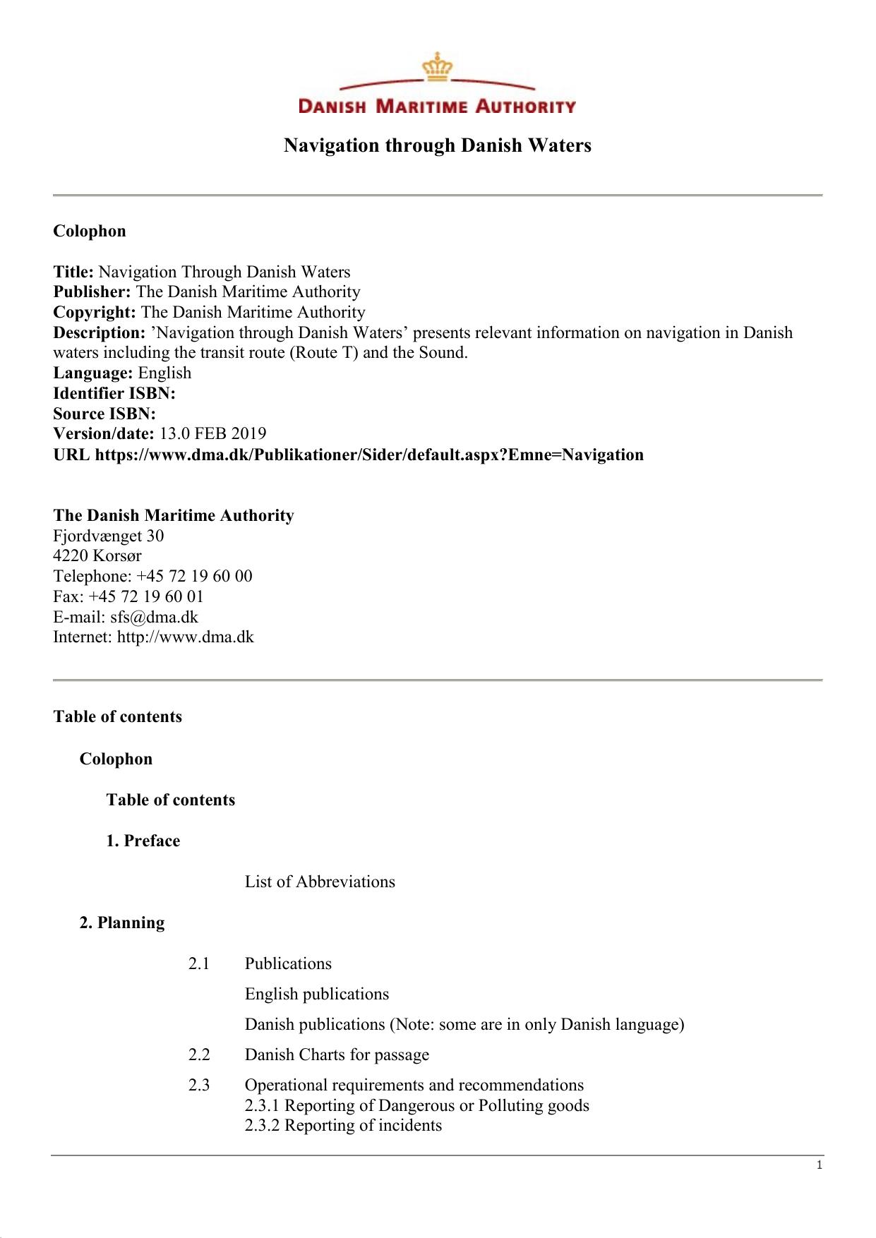 Navigation Through Danish Waters by Redistributed by Regs4ships Ltd