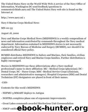 Navy & Marine Corps Medical News 00-33 by U.S. Navy. Bureau of Medicine & Surgery