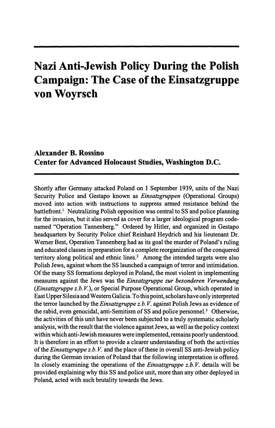 Nazi Anti-Jewish Policy during the Polish Campaign; The Case of the Einsatzgruppe von Woyrsch by unknow