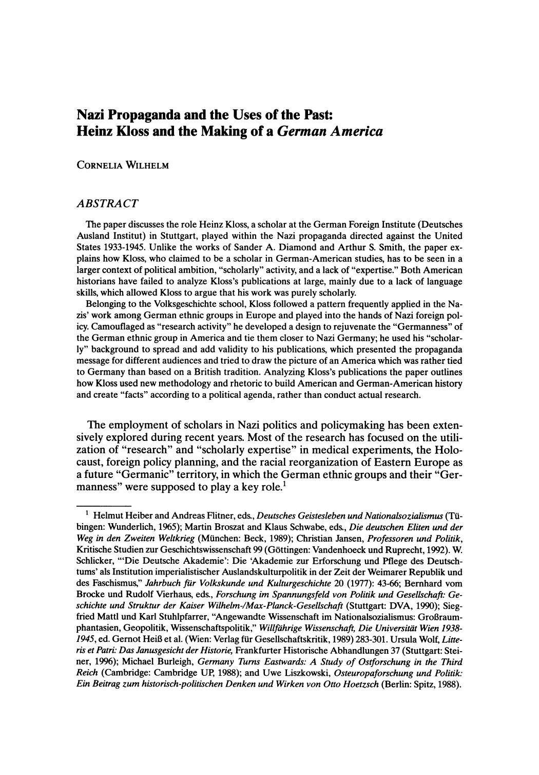 Nazi Propaganda and the Uses of the Past; Heinz Kloss and the Making of a 'German America' by Unknown