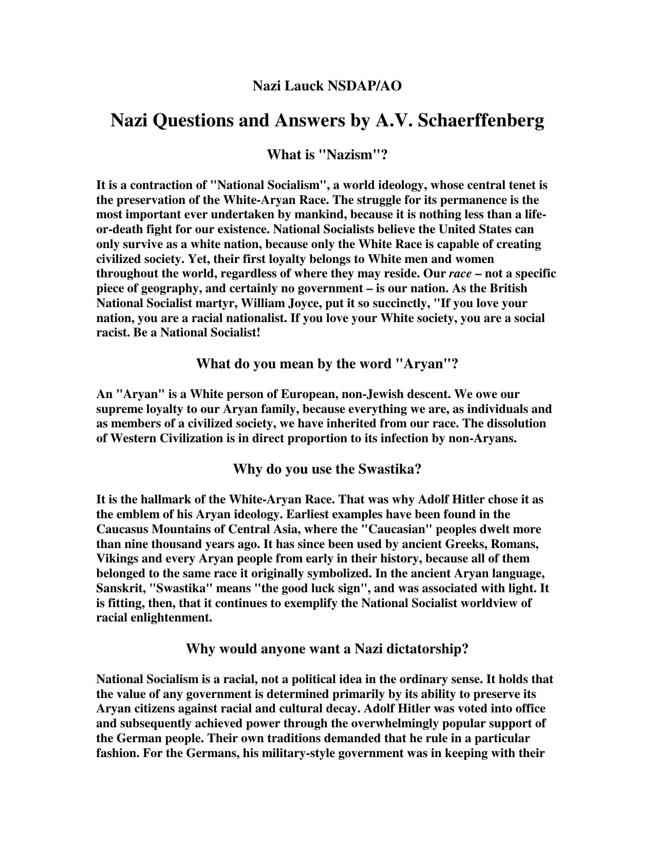 Nazi Questions & Answers by Unknown