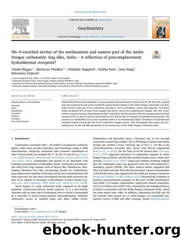 NbâV-enriched sÃ¶vites of the northeastern and eastern part of the Amba Dongar carbonatite ring dike, India â A reflection of post-emplacement hydrothermal overprint? by unknow