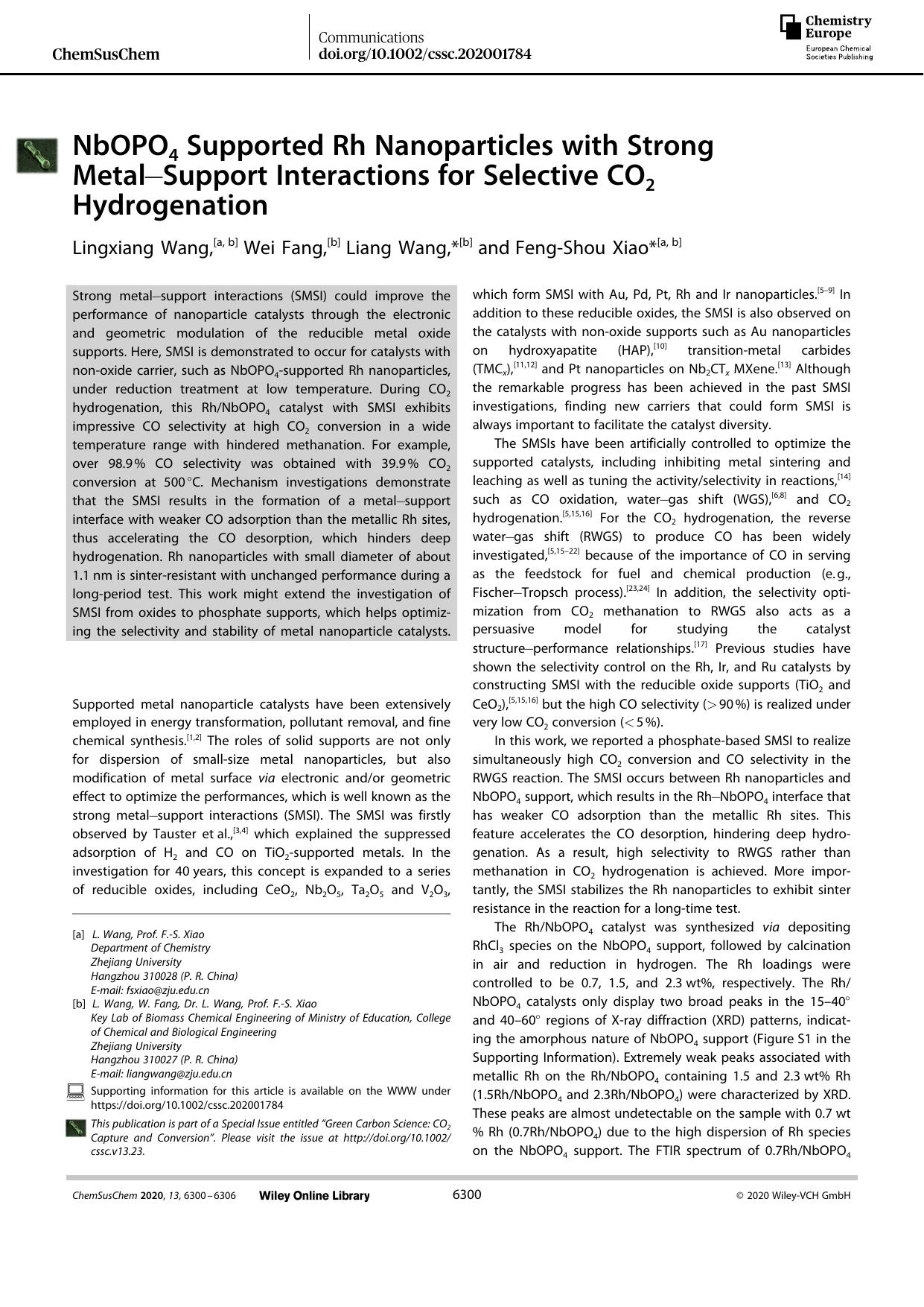NbOPO4 Supported Rh Nanoparticles with Strong MetalâSupport Interactions for Selective CO2 Hydrogenation by Unknown