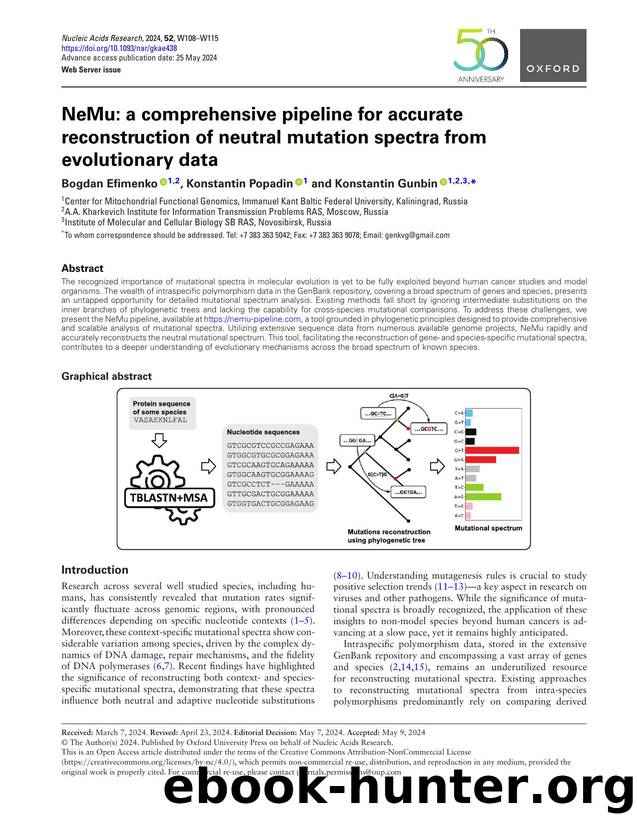 NeMu: a comprehensive pipeline for accurate reconstruction of neutral mutation spectra from evolutionary data by Bogdan Efimenko & Konstantin Popadin & Konstantin Gunbin