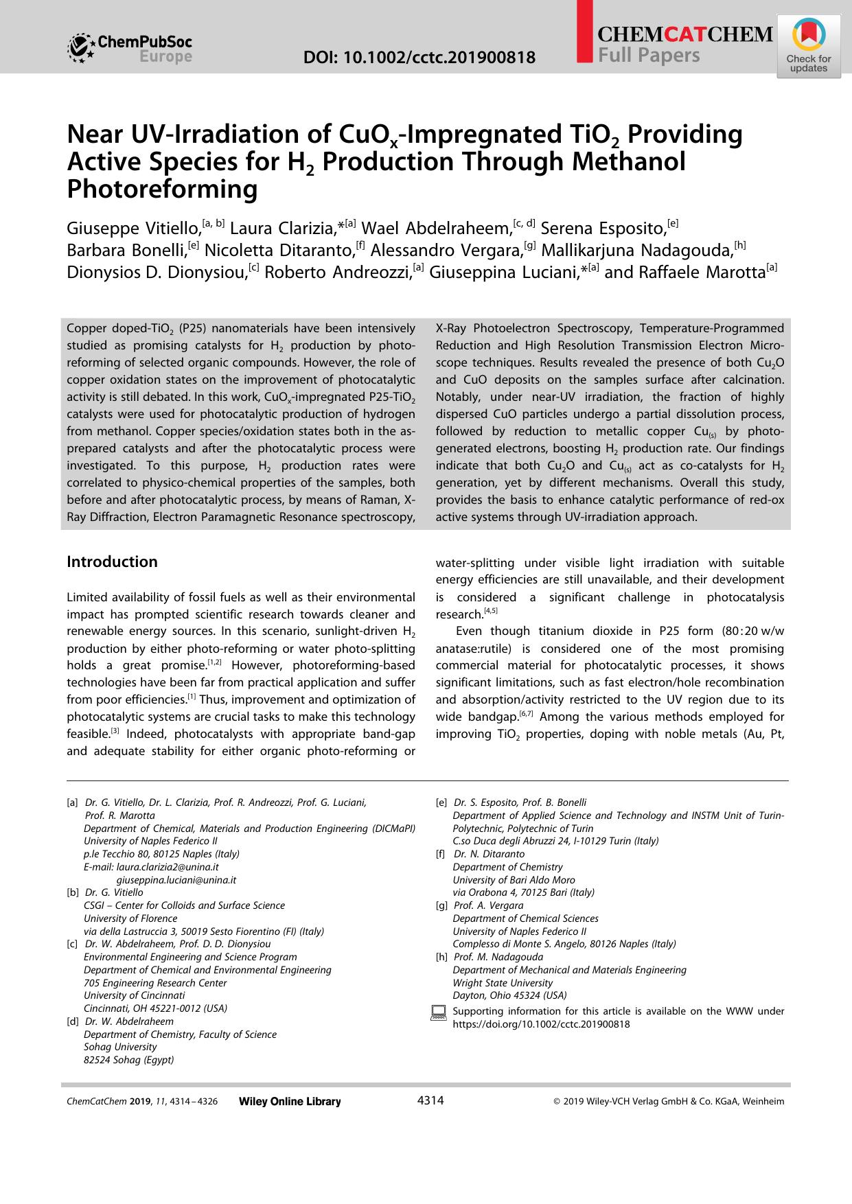 Near UVâIrradiation of CuOxâImpregnated TiO2 Providing Active Species for H2 Production Through Methanol Photoreforming by Unknown