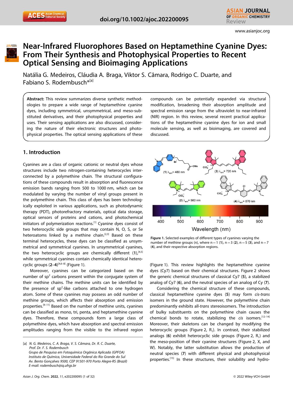 NearâInfrared Fluorophores Based on Heptamethine Cyanine Dyes: From Their Synthesis and Photophysical Properties to Recent Optical Sensing and Bioimaging Applications by Unknown