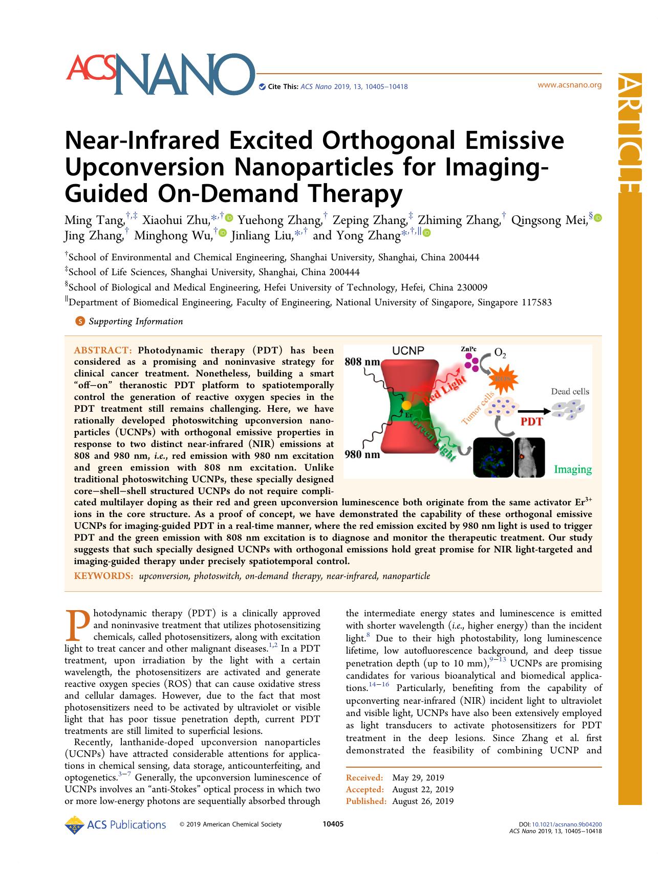 Near-Infrared Excited Orthogonal Emissive Upconversion Nanoparticles for Imaging-Guided On-Demand Therapy by unknow