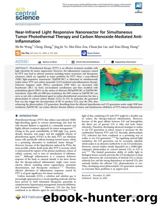 Near-Infrared Light Responsive Nanoreactor for Simultaneous Tumor Photothermal Therapy and Carbon Monoxide-Mediated Anti-Inflammation by unknow