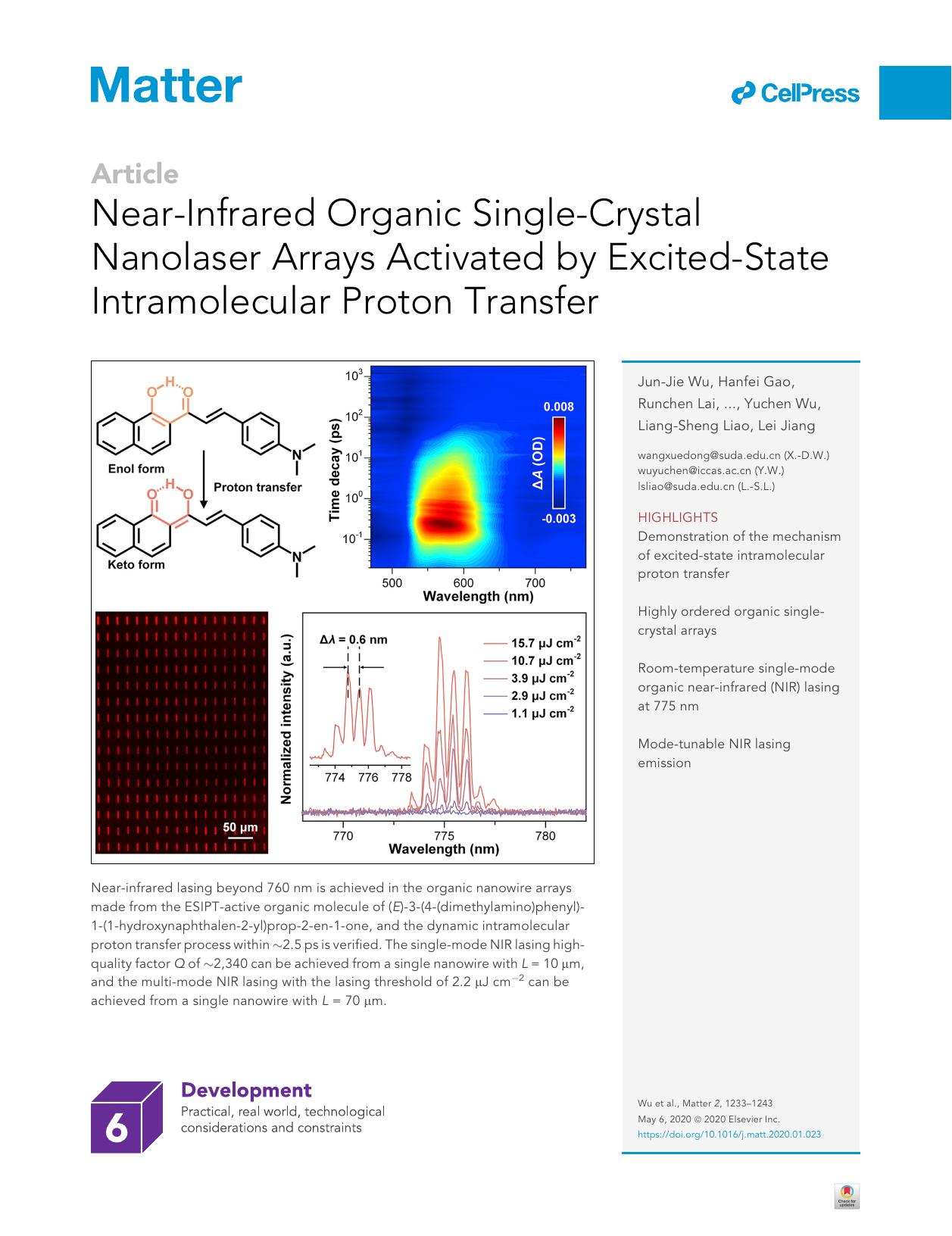 Near-Infrared Organic Single-Crystal Nanolaser Arrays Activated by Excited-State Intramolecular Proton Transfer by unknow