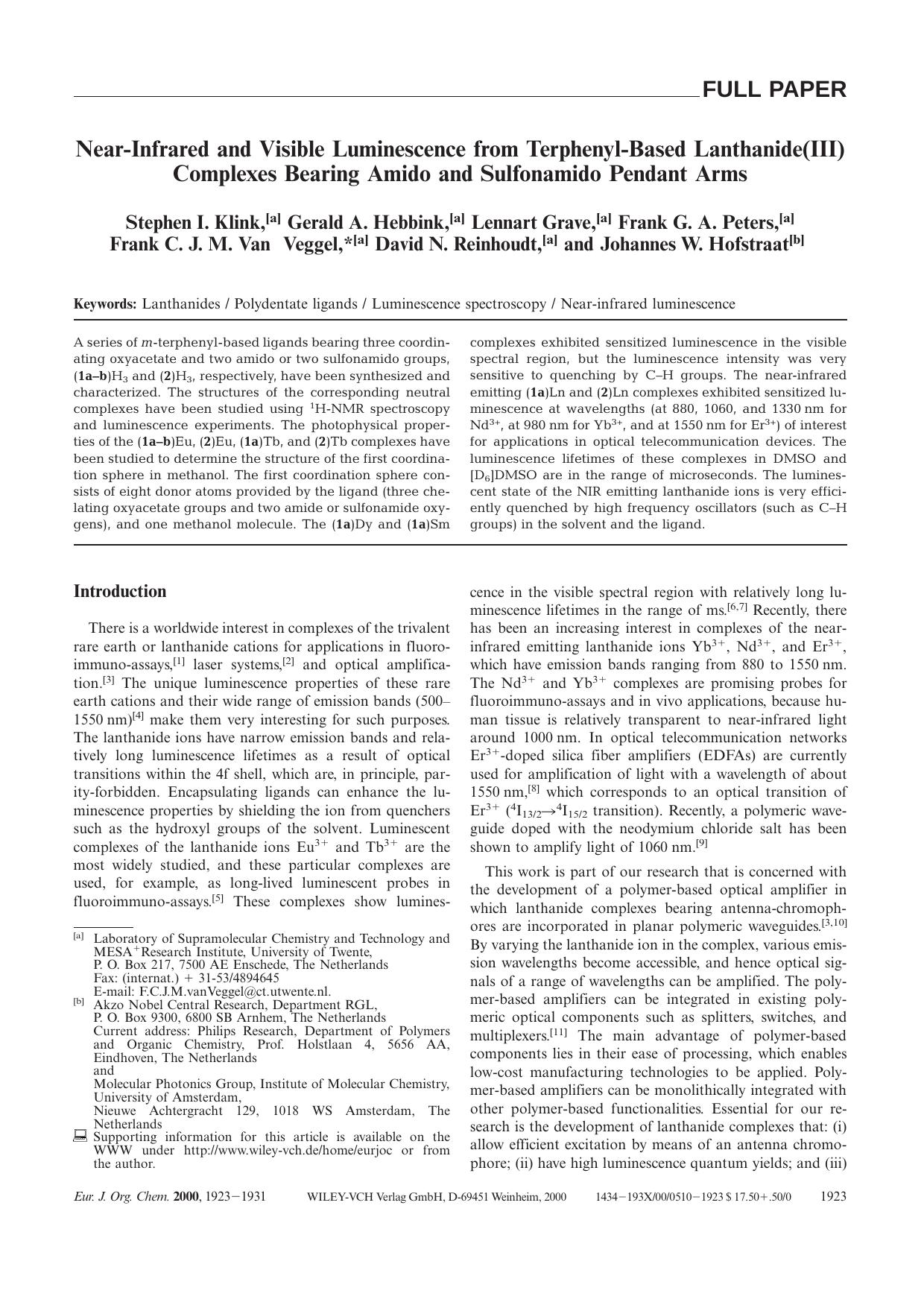 Near-Infrared and Visible Luminescence from Terphenyl-Based Lanthanide(III) Complexes Bearing Amido and Sulfonamido Pendant Arms by Unknown