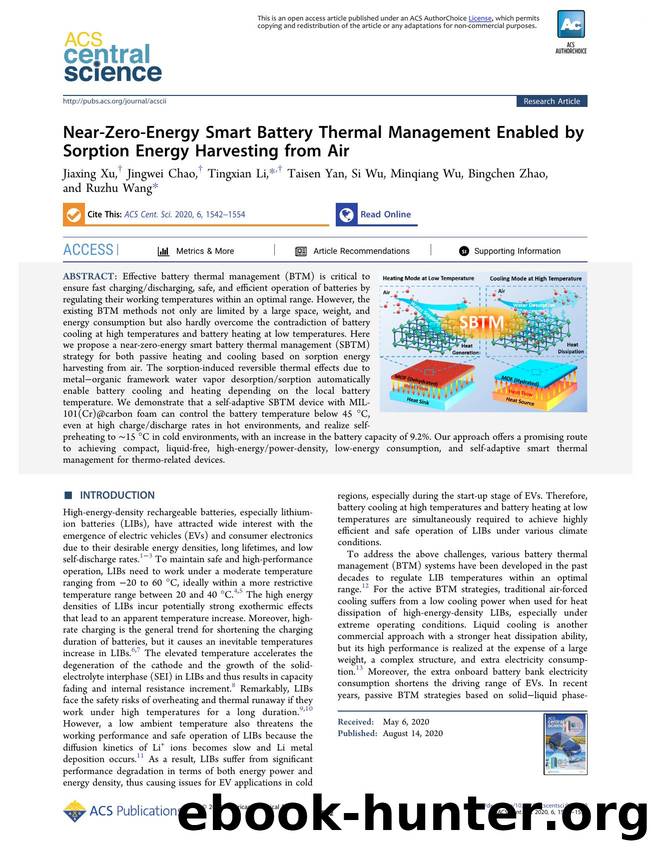 Near-Zero-Energy Smart Battery Thermal Management Enabled by Sorption Energy Harvesting from Air by unknow