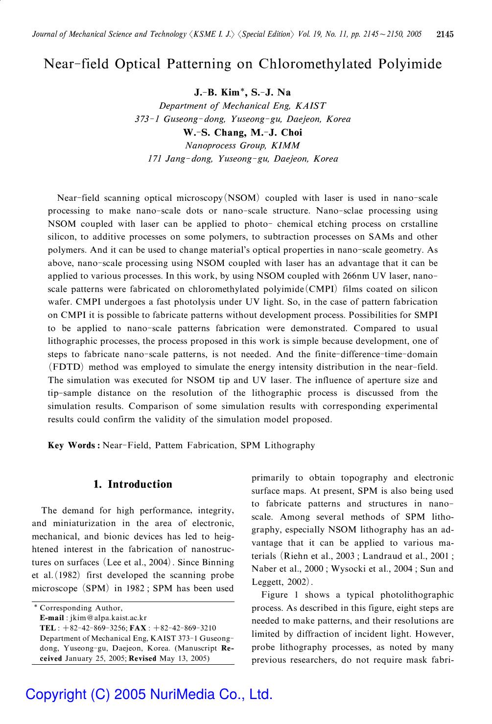 Near-field optical patterning on chloromethylated polyimide by Unknown