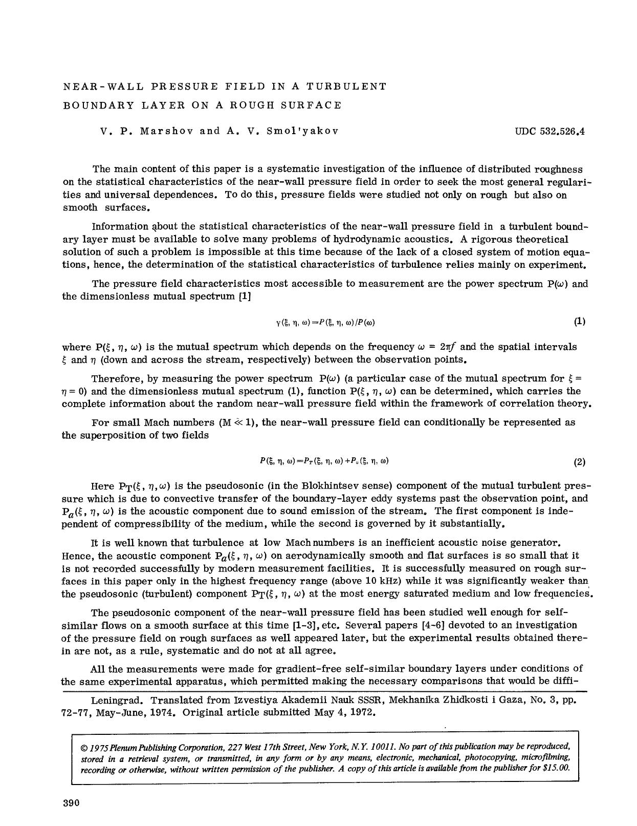 Near-wall pressure field in a turbulent boundary layer on a rough surface by Unknown
