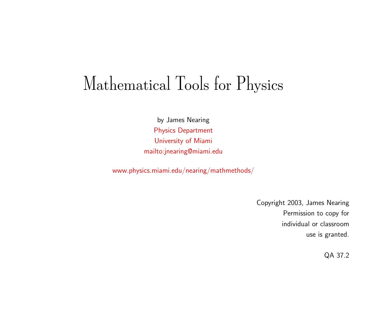 Nearing, James by Mathematical Tools for Physics