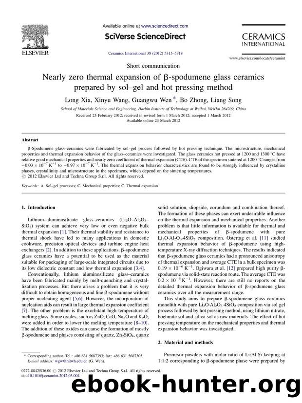 Nearly zero thermal expansion of Î²-spodumene glass ceramics prepared by solâgel and hot pressing method by Long Xia