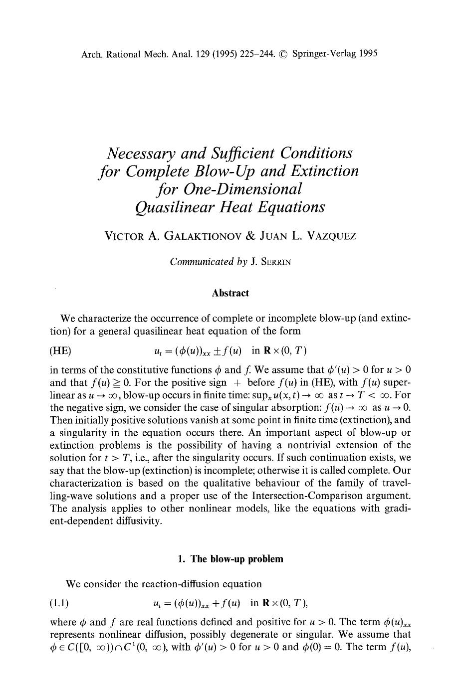 Necessary and sufficient conditions for complete blow-up and extinction for one-dimensional quasilinear heat equations by Unknown