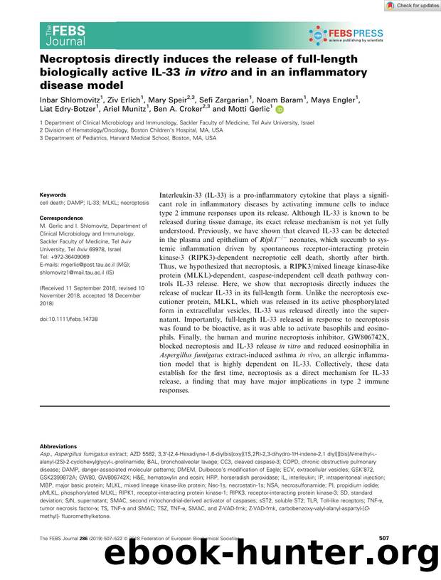Necroptosis directly induces the release of fullâlength biologically active ILâ33 inÂ vitro and in an inflammatory disease model by Unknown