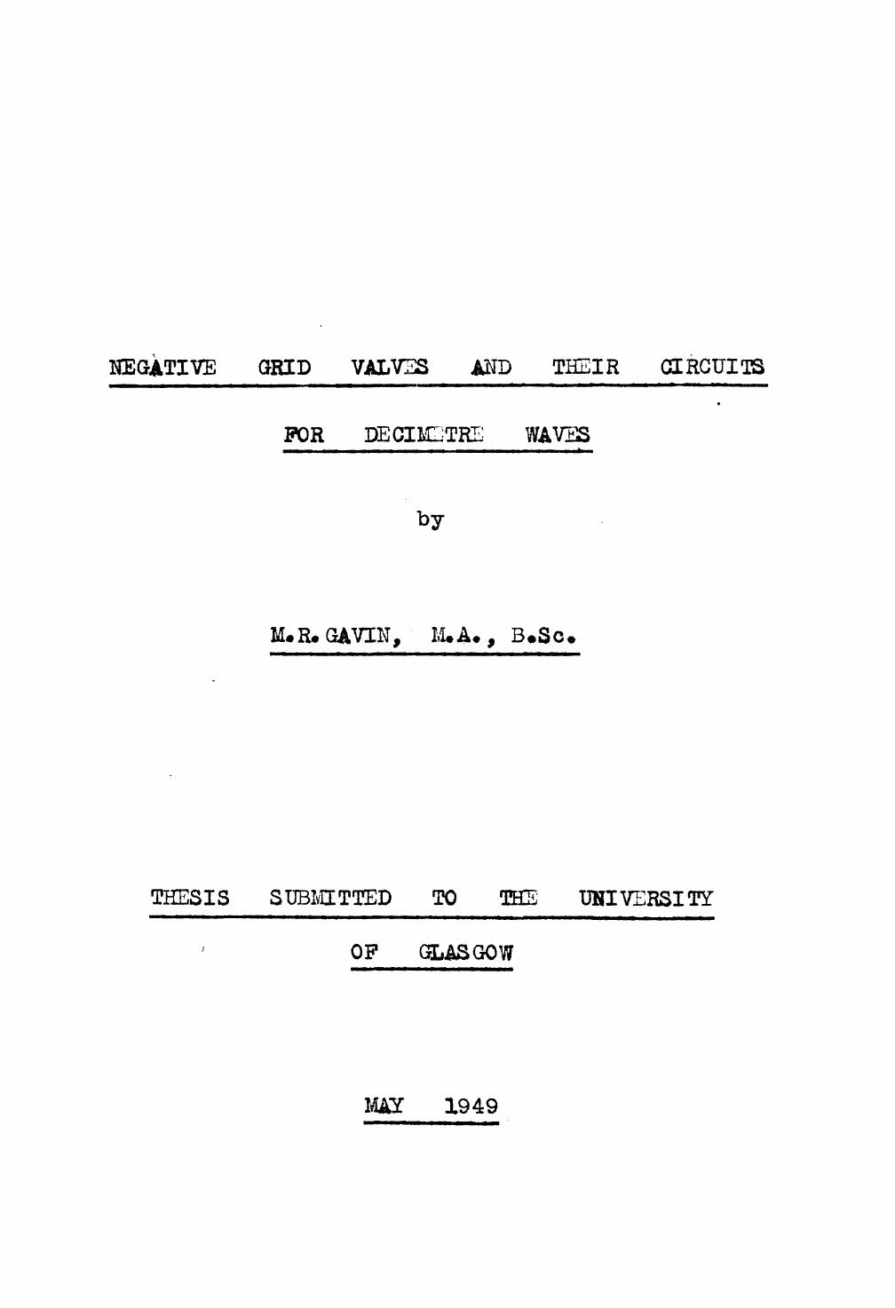 Negative Grid Valves and Their Circuits for Decimetre Waves by Gavin M. R