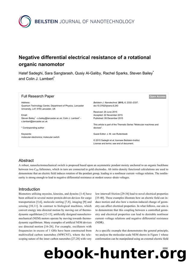 Negative differential electrical resistance of a rotational organic nanomotor by Hatef Sadeghi Sara Sangtarash Qusiy Al-Galiby Rachel Sparks Steven Bailey Colin J. Lambert