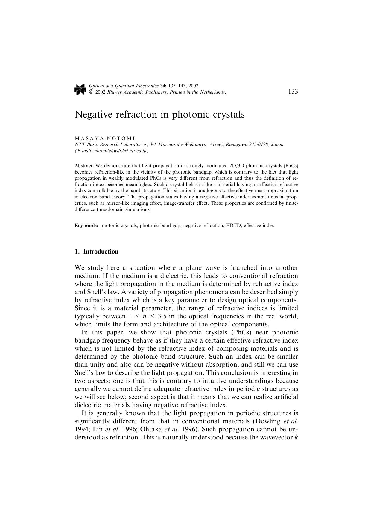 Negative refraction in photonic crystals by Unknown
