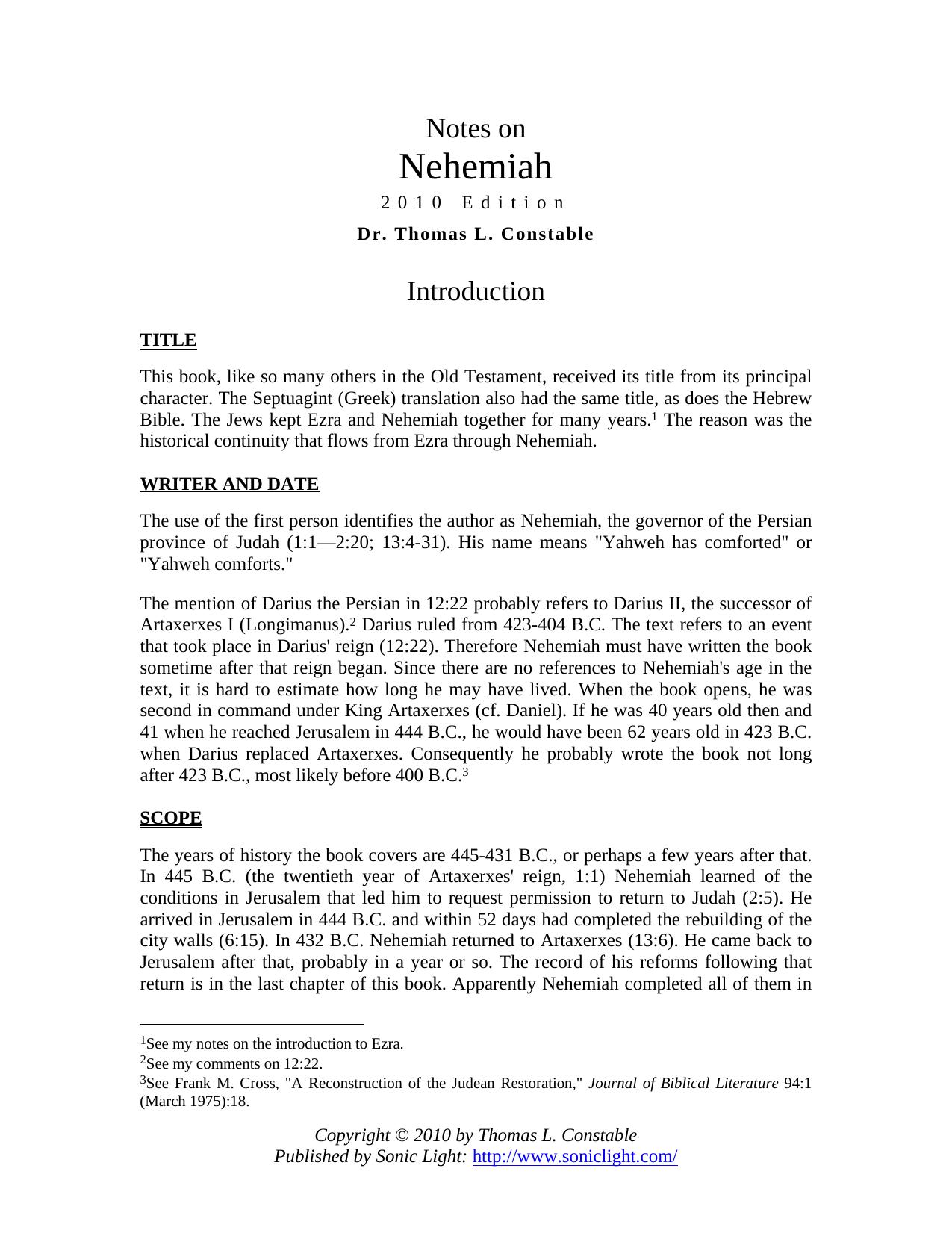 Nehemiah by Dr. Thomas L. Constable