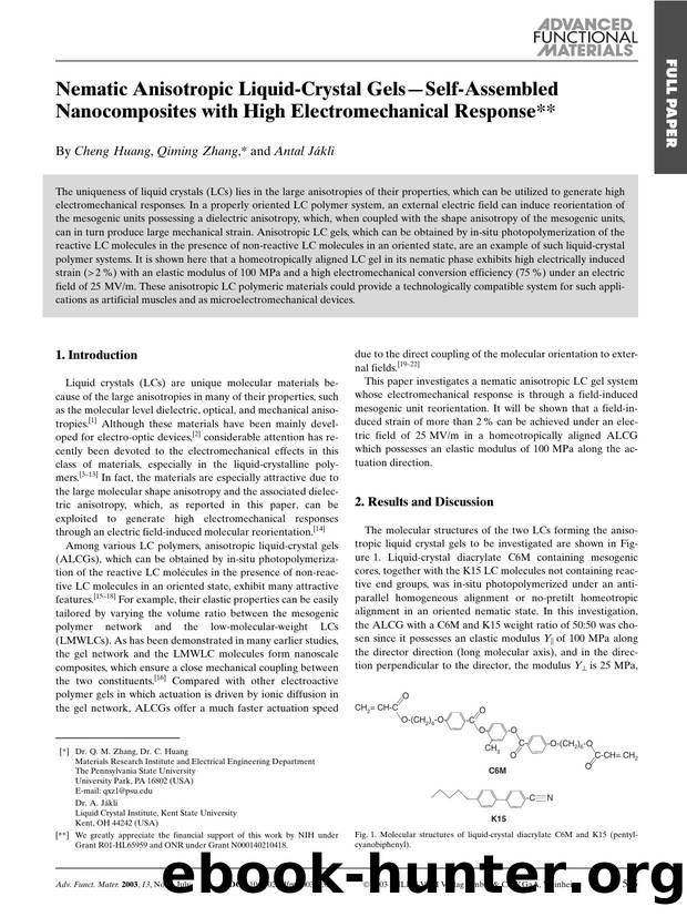 Nematic Anisotropic Liquid-Crystal Gels-Self-Assembled Nanocomposites with High Electromechanical Response by Unknown