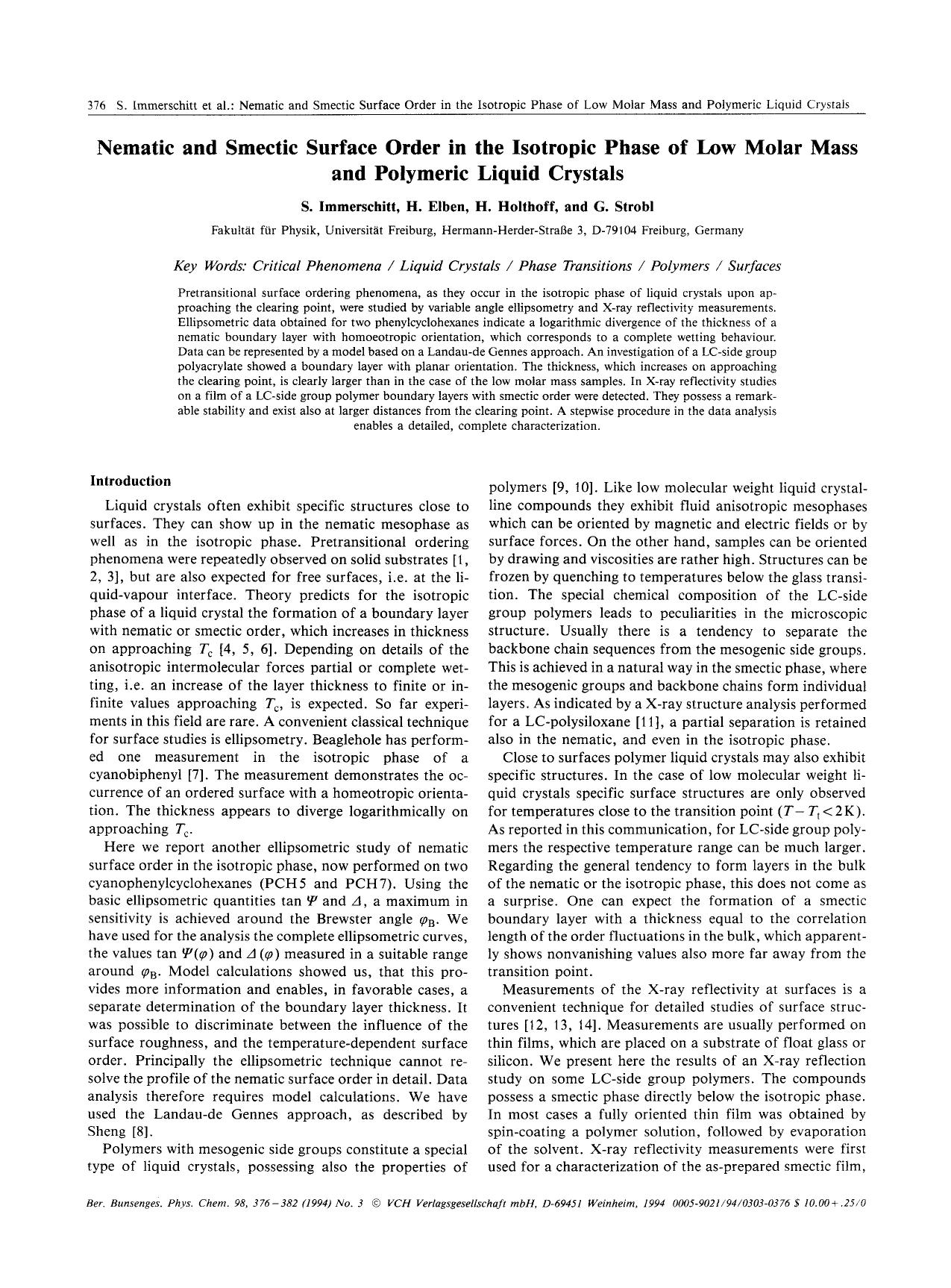 Nematic and smectic surface order in the isotropic phase of low molar mass and polymeric liquid crystals by Unknown