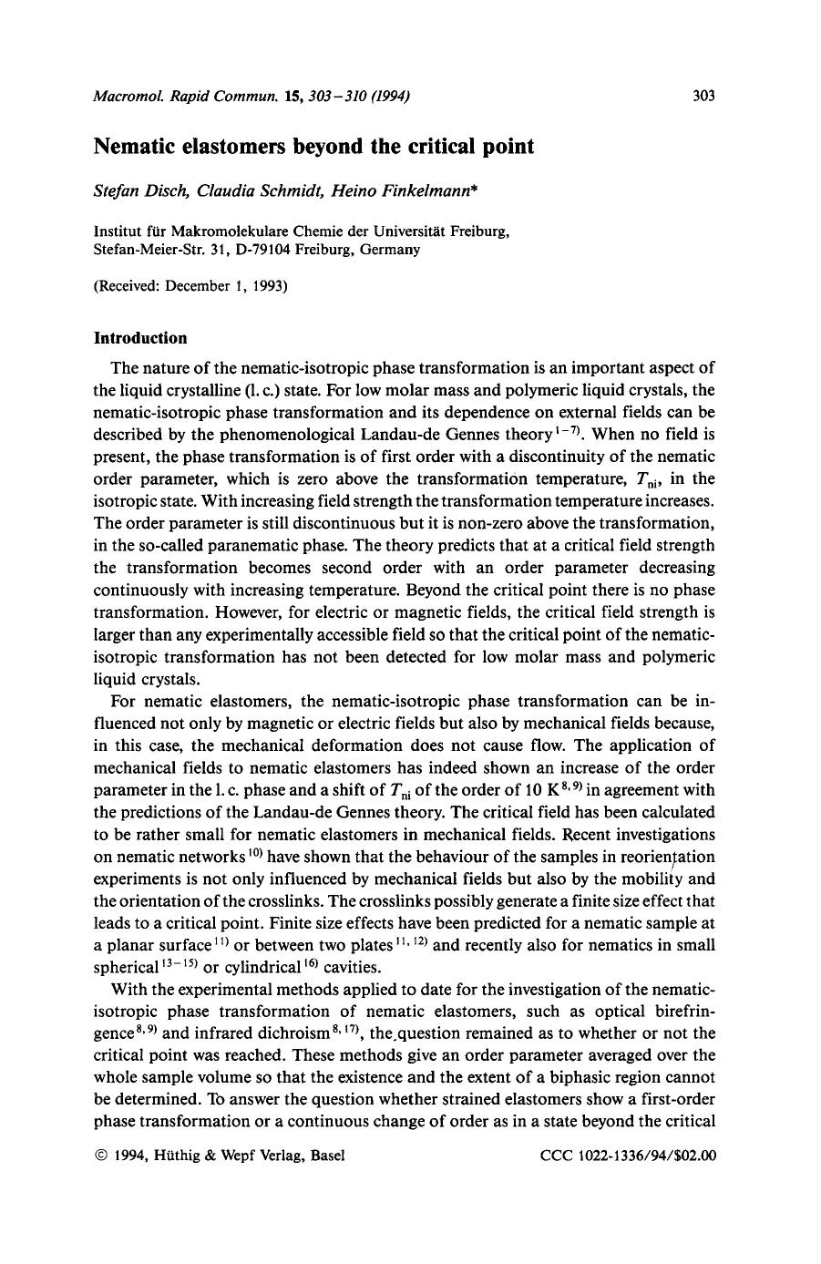 Nematic elastomers beyond the critical point by Unknown