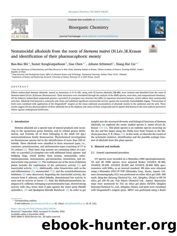 Nematocidal alkaloids from the roots of Stemona mairei (H.LÃ©v.)K.Krause and identification of their pharmacophoric moiety by Bao-Bao Shi & Sumet Kongkiatpaiboon & Gao Chen & Johann Schinnerl & Xiang-Hai Cai