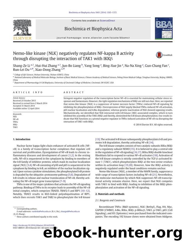 Nemo-like kinase (NLK) negatively regulates NF-kappa B activity through disrupting the interaction of TAK1 with IKKÎ² by unknow